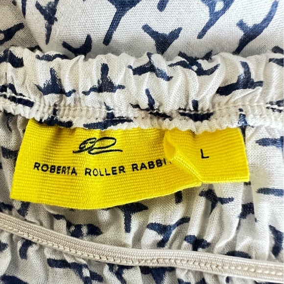 Roberta Roller Rabbit White Blue Block Print Halter Neck Cotton Dress Large - Picture 8 of 12